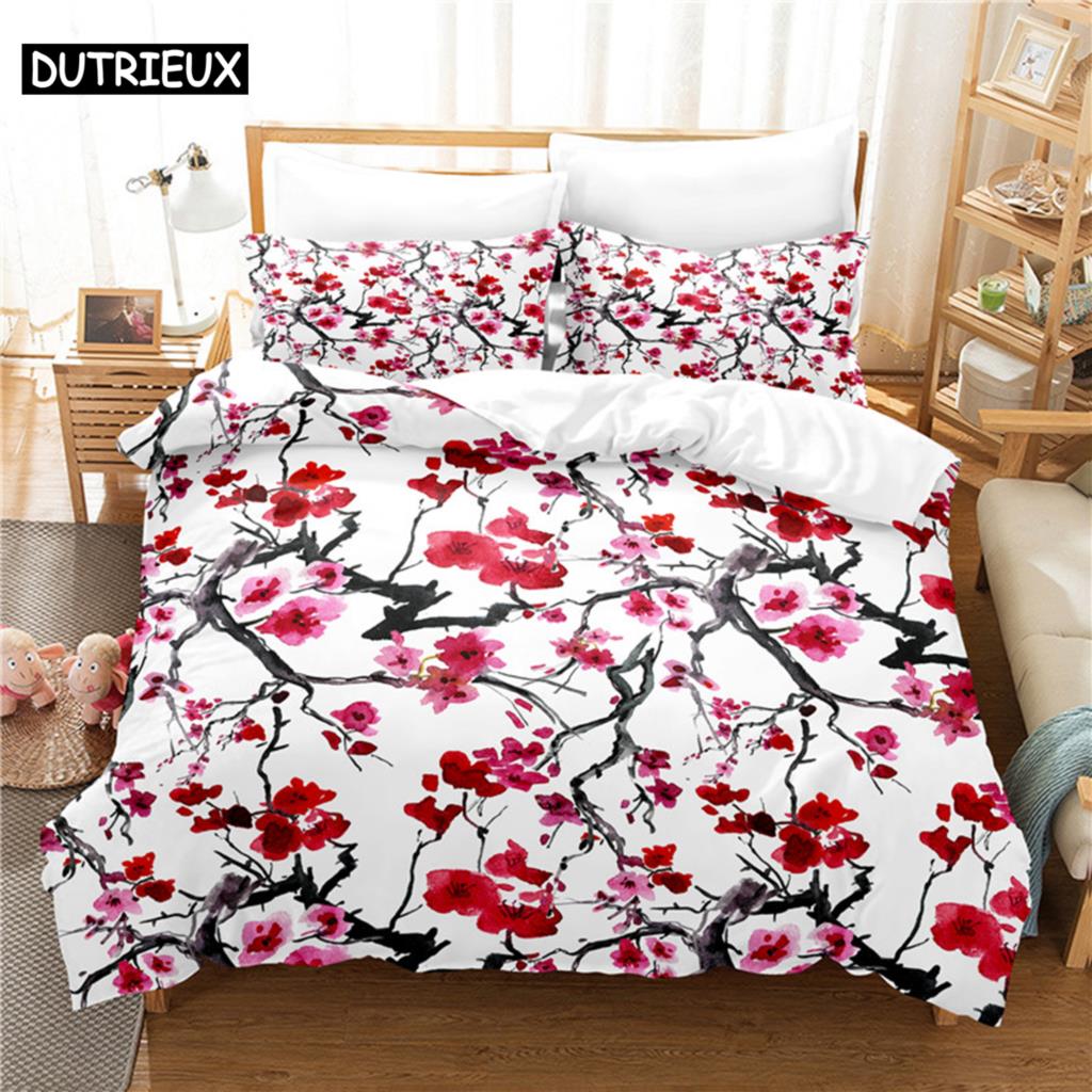 Linen Duvet Cover - Juego de cama Floral, funda nórdica,